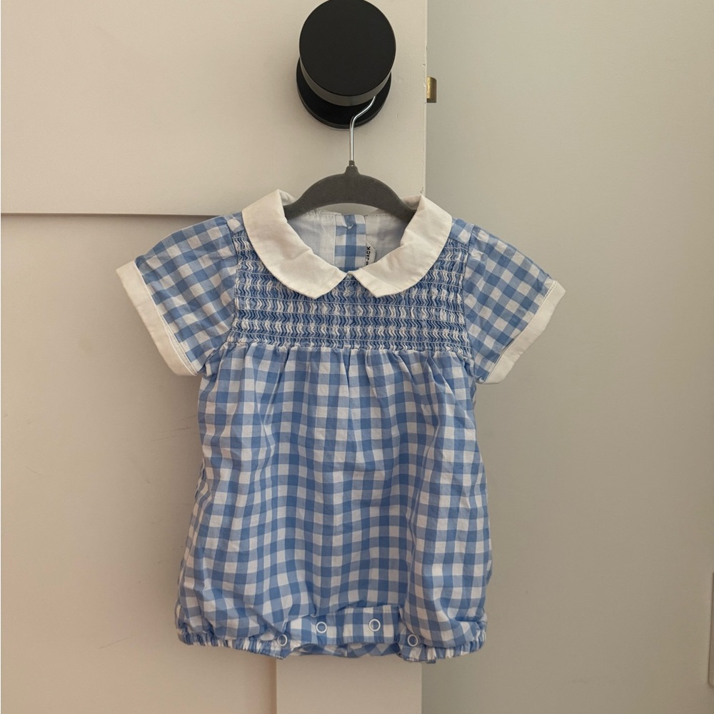 Janie & Jack - 0-3 month blue check onesie